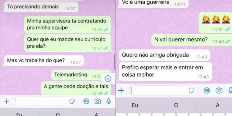 Desempregada recebe oferta, mas desiste após saber com o que iria trabalhar