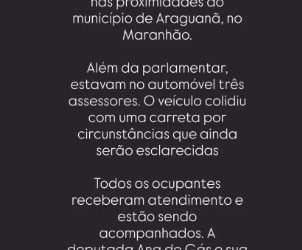 Veículo em que estava deputada Ana do Gás sofre acidente