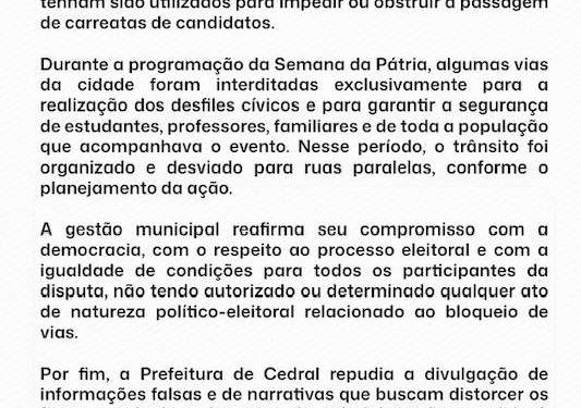 Prefeitura de Cedral nega que tenha atrapalhado carreata de Braide